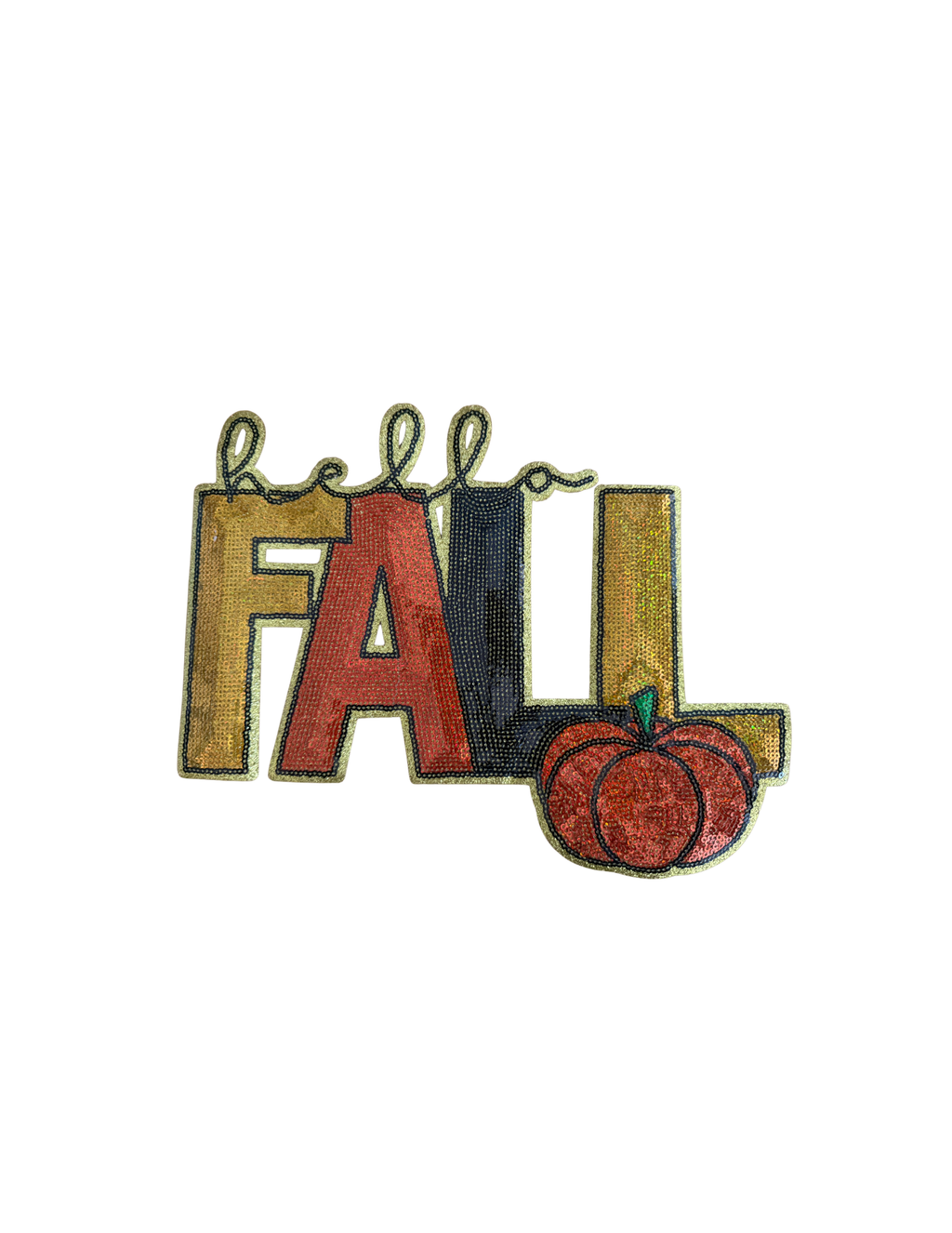 Featuring bold autumn-inspired lettering, rich seasonal colors, shimmering texture, and an adorable pumpkin accent, this patch brings all the cozy fall vibes together in one statement design.
