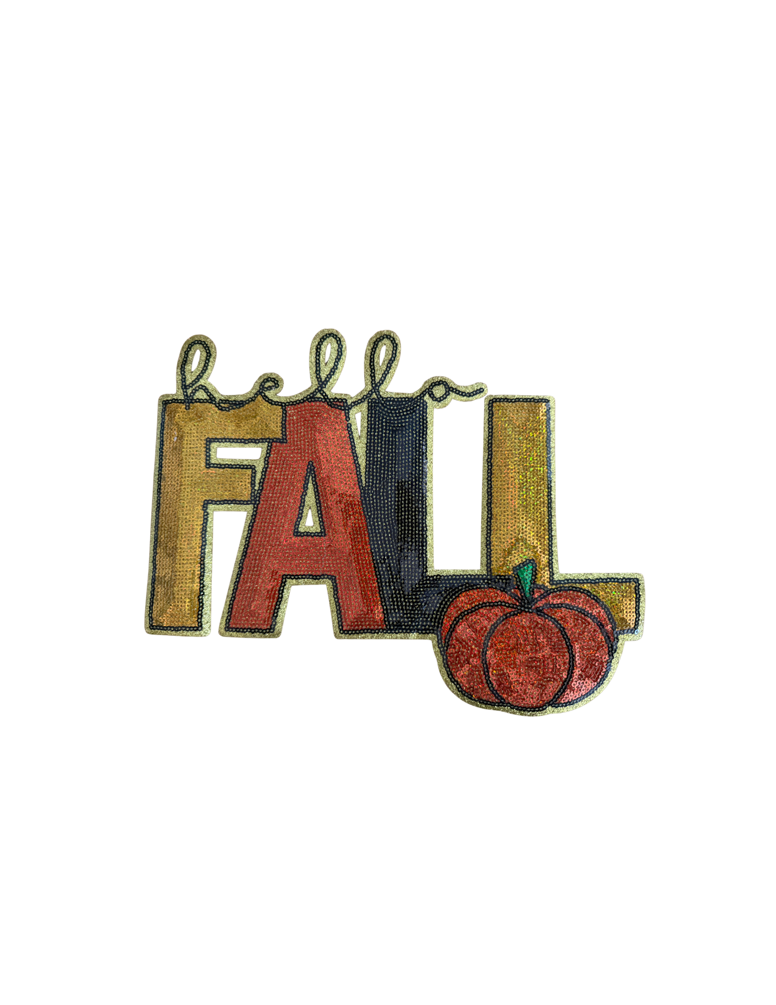 Featuring bold autumn-inspired lettering, rich seasonal colors, shimmering texture, and an adorable pumpkin accent, this patch brings all the cozy fall vibes together in one statement design.