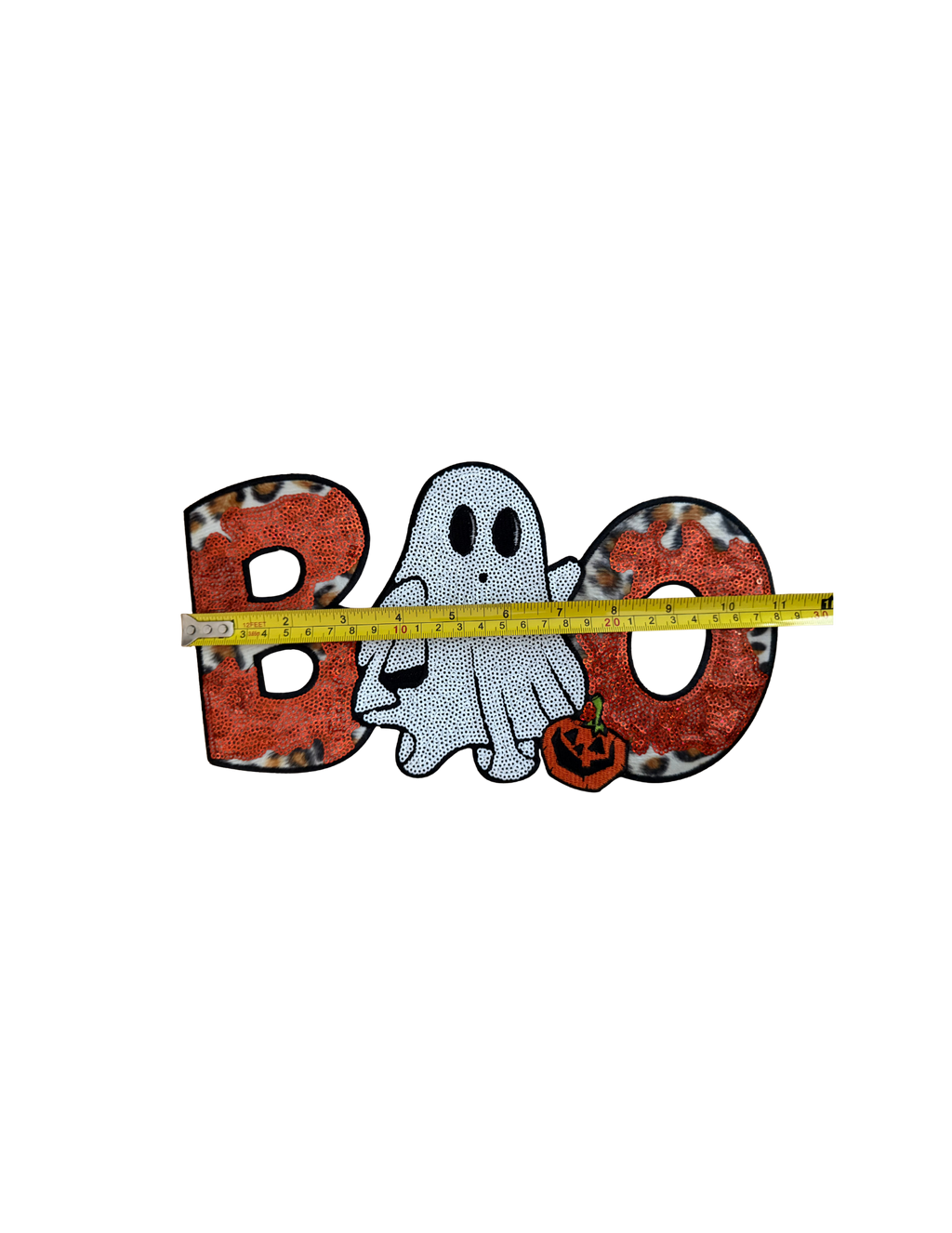 Featuring bold leopard print, shimmering orange glitter, an adorable ghost, and a tiny jack-o'-lantern, it perfectly blends spooky season with boutique style. Designed to stand out!