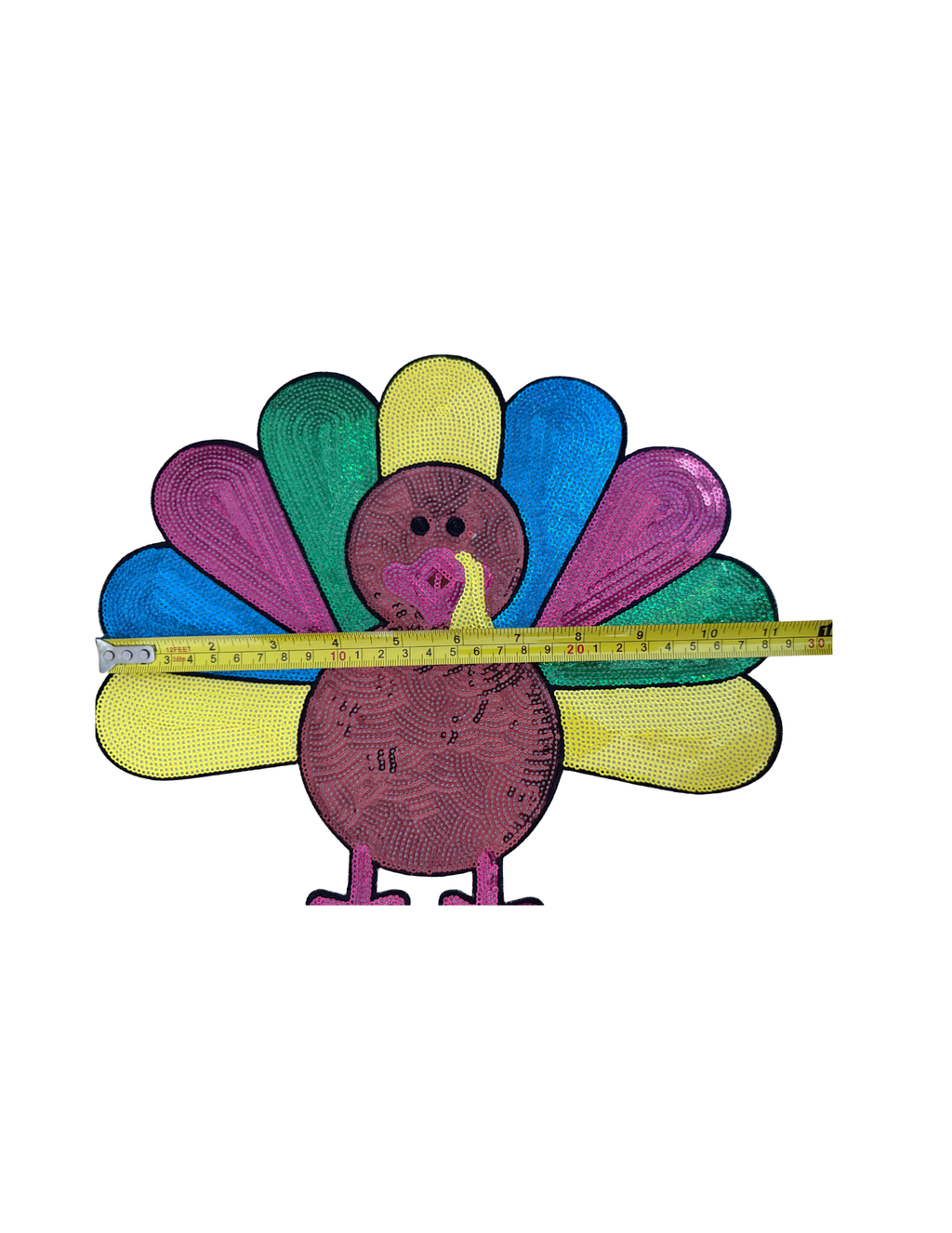 Featuring a rich embroidered brown turkey surrounded by bright pops of blue, green, yellow, and pink, this playful design puts a fresh, cheerful spin on traditional fall style. The bold colors and detailed stitching make this turkey impossible to overlook