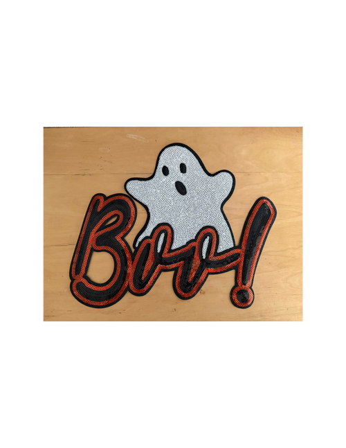 Bring a little playful fright to your Halloween style with this adorable BOO! Ghost Patch. Featuring a sweet white ghost popping up behind bold black lettering with vibrant orange stitching.