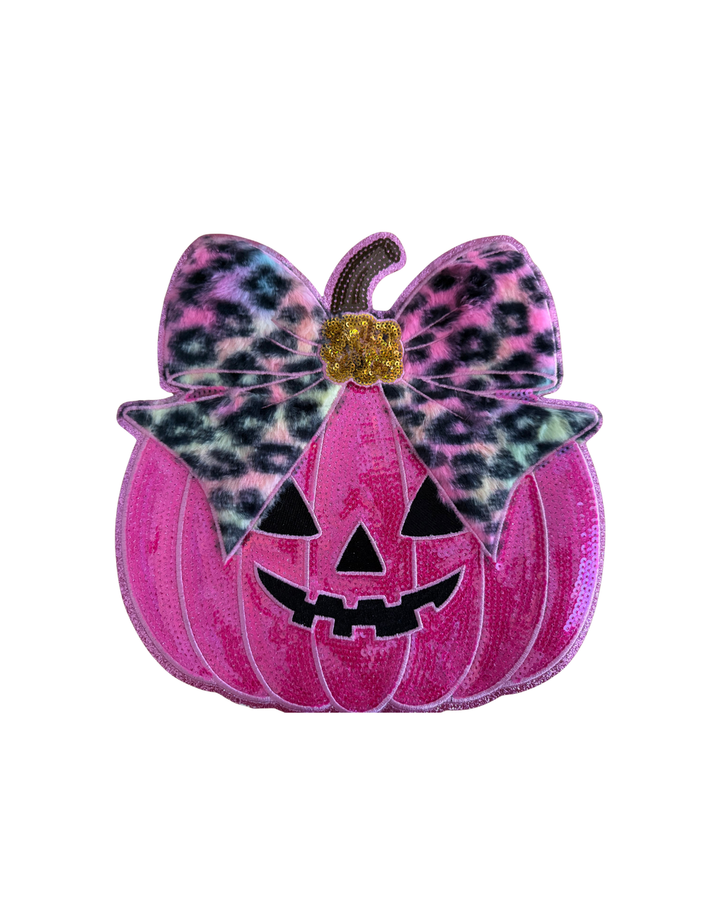 Sweet meets spooky in the cutest way. This eye-catching patch combines a vibrant pink jack-o'-lantern with a trendy leopard-print bow, creating a Halloween design that's fun, feminine, and unlike anything you'll find in big box stores.