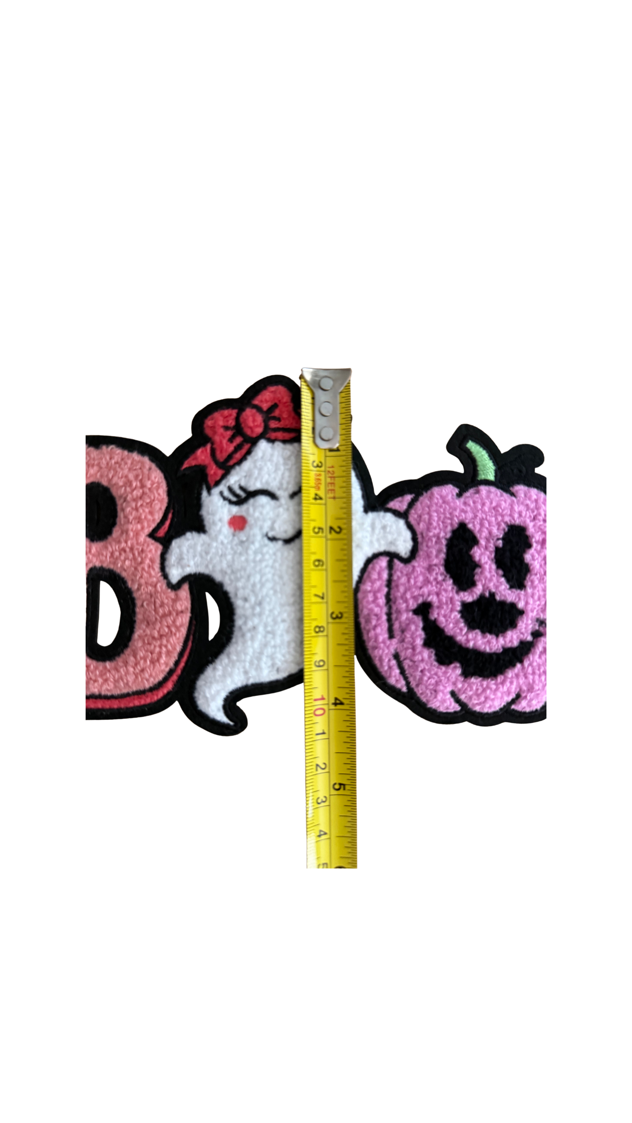 This adorable BOO Ghost & Pumpkin Patch combines cozy chenille texture with playful pink Halloween style for a look that’s more cute than creepy.