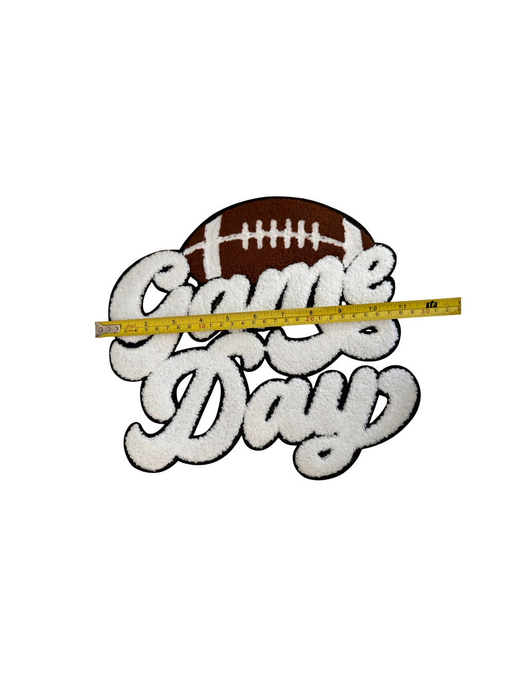 Turn up the team spirit with this bold and cozy Game Day Football Patch! Featuring a classic brown football paired with oversized, fluffy white chenille lettering, this patch delivers the perfect combination of sporty style and boutique texture.
