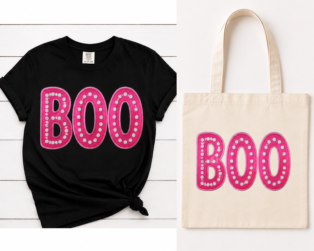 Who says Halloween has to be orange and black? This bold BOO patch gives spooky season a playful pop of pink! Featuring bright hot-pink lettering