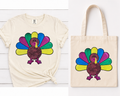 Featuring a rich embroidered brown turkey surrounded by bright pops of blue, green, yellow, and pink, this playful design puts a fresh, cheerful spin on traditional fall style. The bold colors and detailed stitching make this turkey impossible to overlook