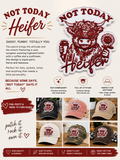 This “Not Today Heifer” embroidered patch features a sassy Highland cow rocking sunglasses, holding a drink in one hand and a cheerful sunflower in the other. Has rich red stitching against the crisp white background