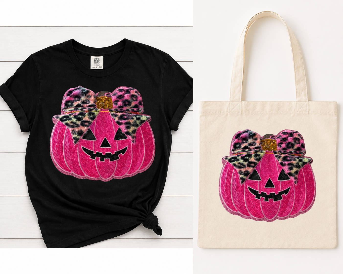 Sweet meets spooky in the cutest way. This eye-catching patch combines a vibrant pink jack-o'-lantern with a trendy leopard-print bow, creating a Halloween design that's fun, feminine, and unlike anything you'll find in big box stores.
